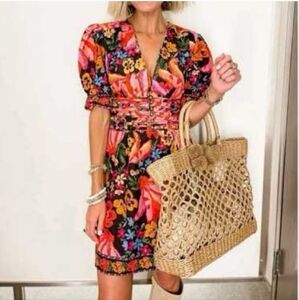 FARM Rio Vibrant Floral Puff Sleeve Dress